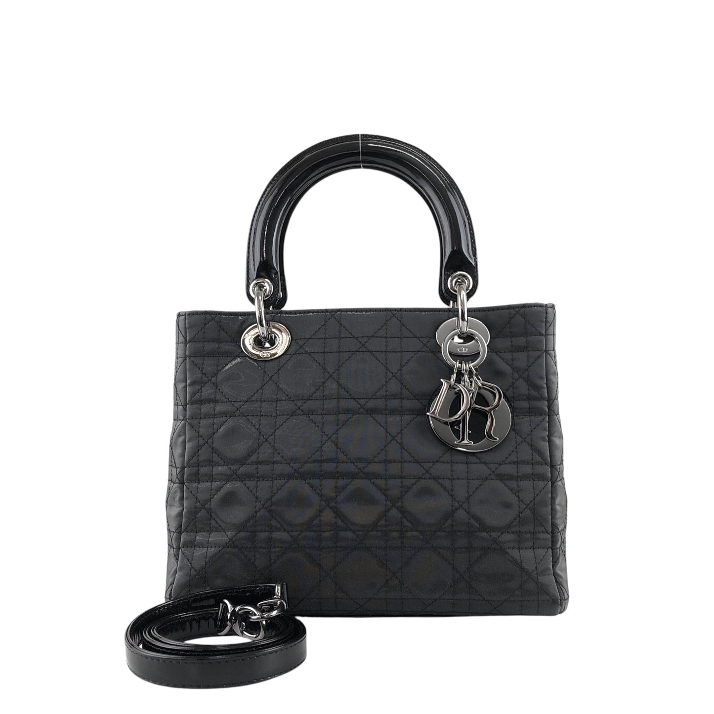 Christian Dior Cannage CD Logo Charm Two-way Handbag Shoulder bag Black Vintage 5cgj75