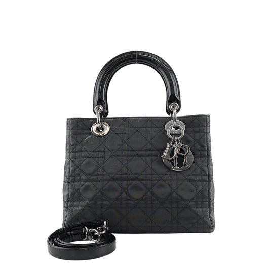 Christian Dior Cannage CD Logo Charm Two-way Handbag Shoulder bag Black Vintage 5cgj75