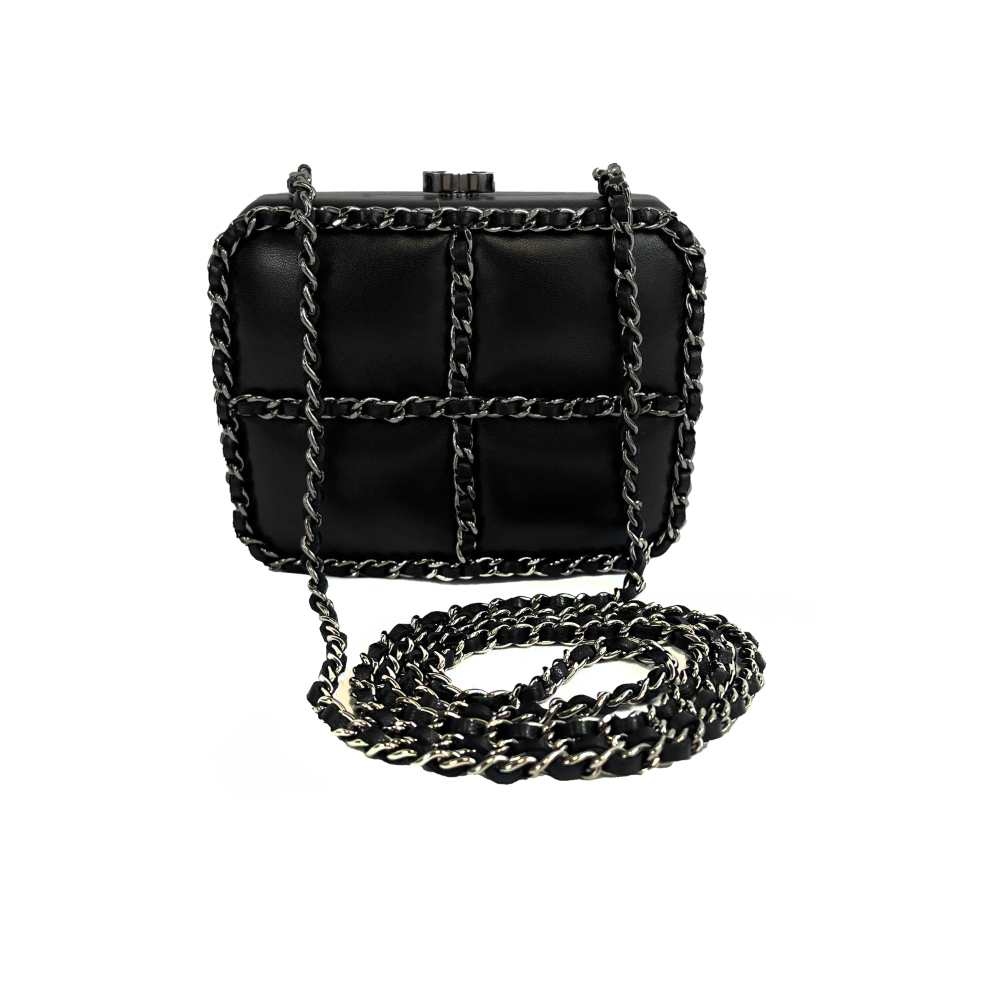 CHANEL - Chain Around Mini Crossbody / Clutch - Black / Silver Leather Bag