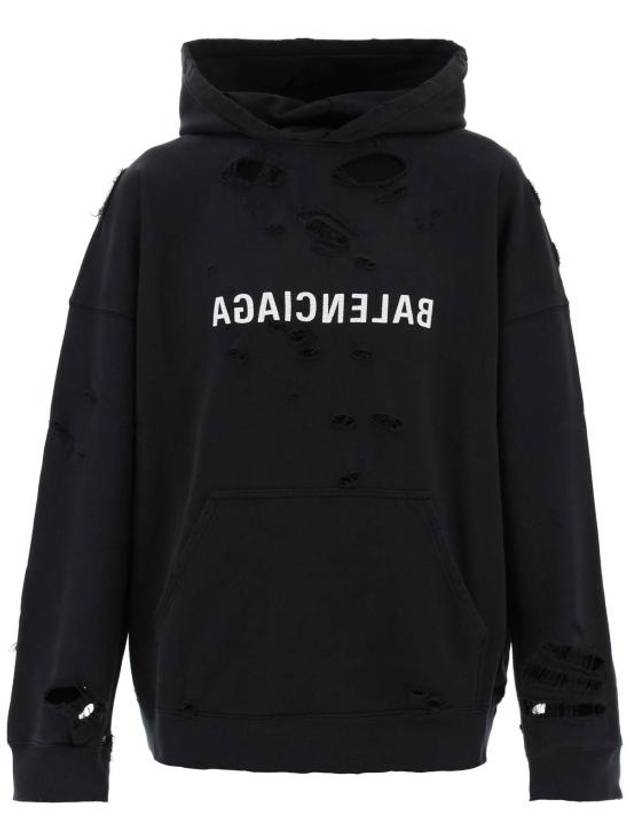 Luxury Balenciaga  Mirror Distressed Cotton Hoodie Black