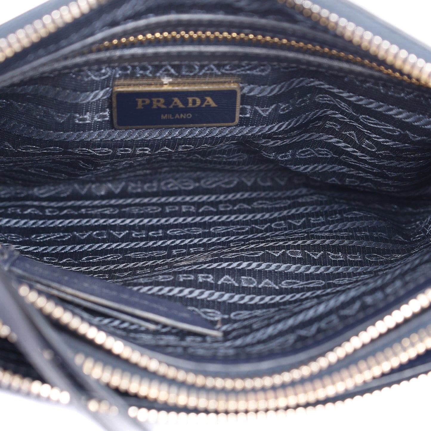 Tessuto Nylon Blue Double Zip Calf Leather Crossbody Bag ( )