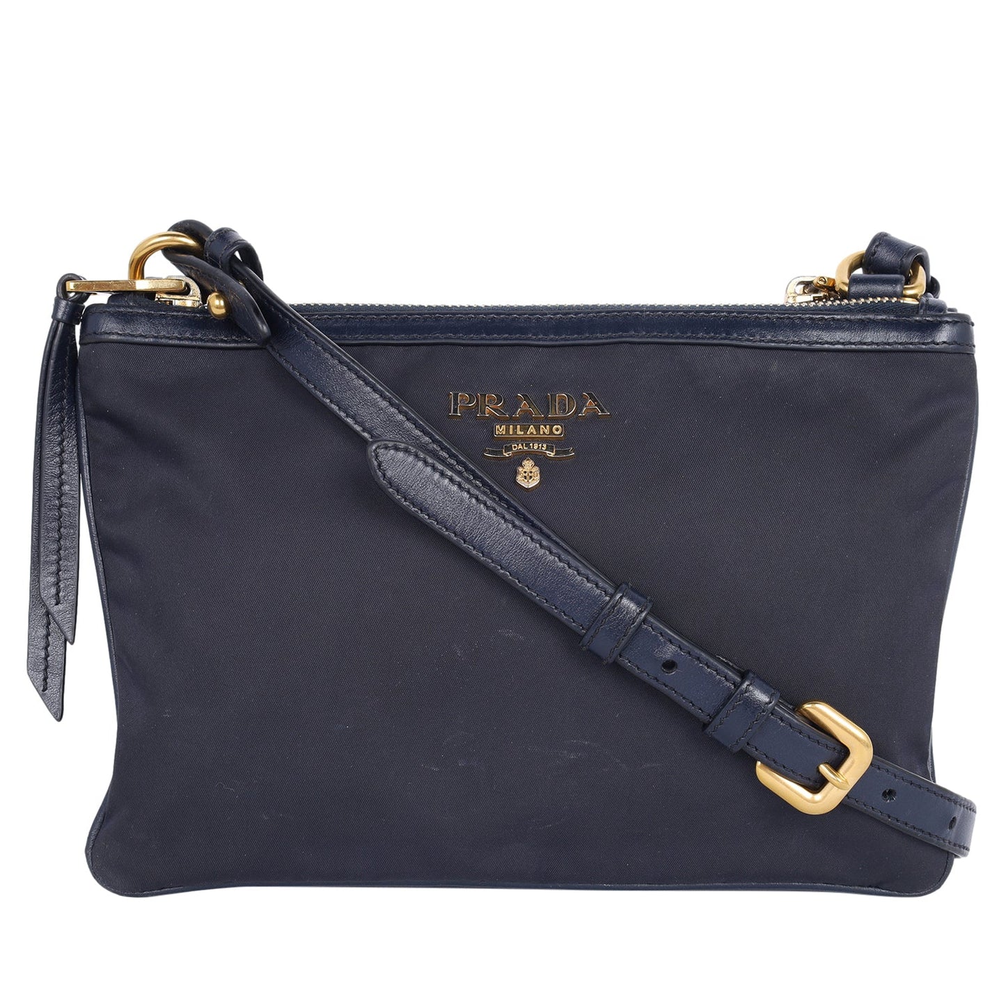 Tessuto Nylon Blue Double Zip Calf Leather Crossbody Bag ( )
