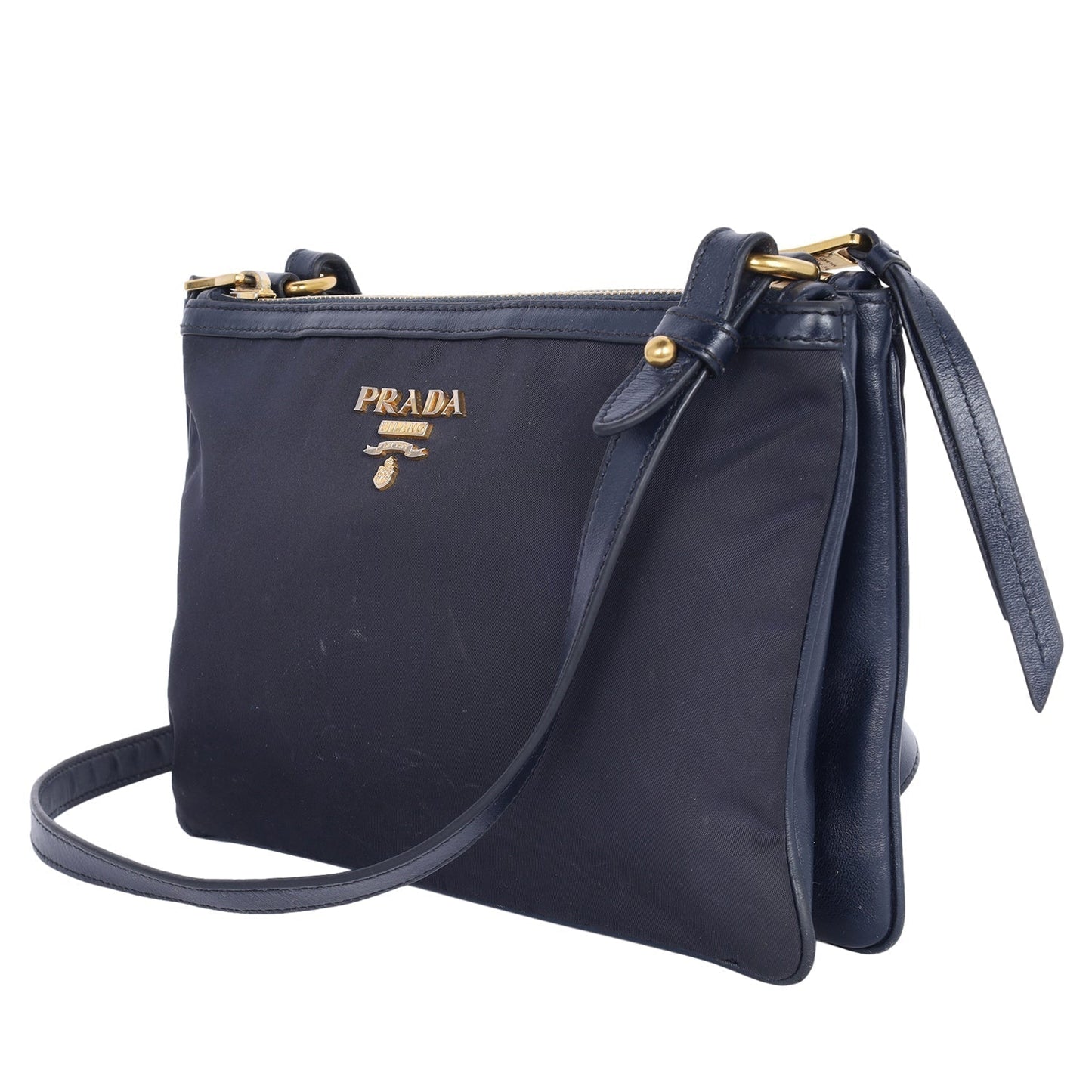 Tessuto Nylon Blue Double Zip Calf Leather Crossbody Bag ( )