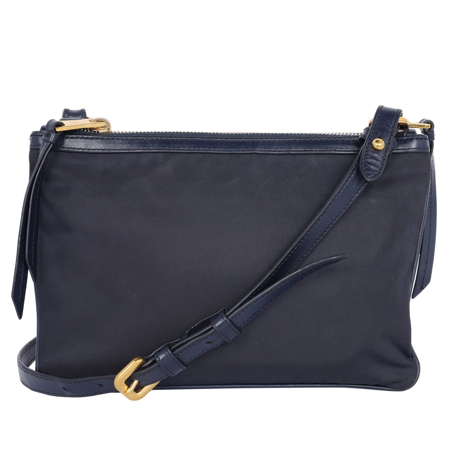Tessuto Nylon Blue Double Zip Calf Leather Crossbody Bag ( )
