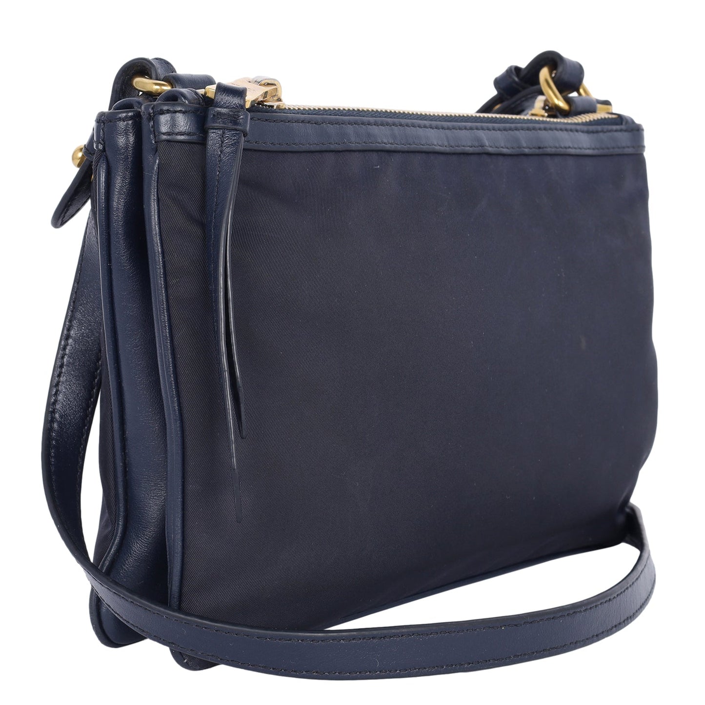 Tessuto Nylon Blue Double Zip Calf Leather Crossbody Bag ( )