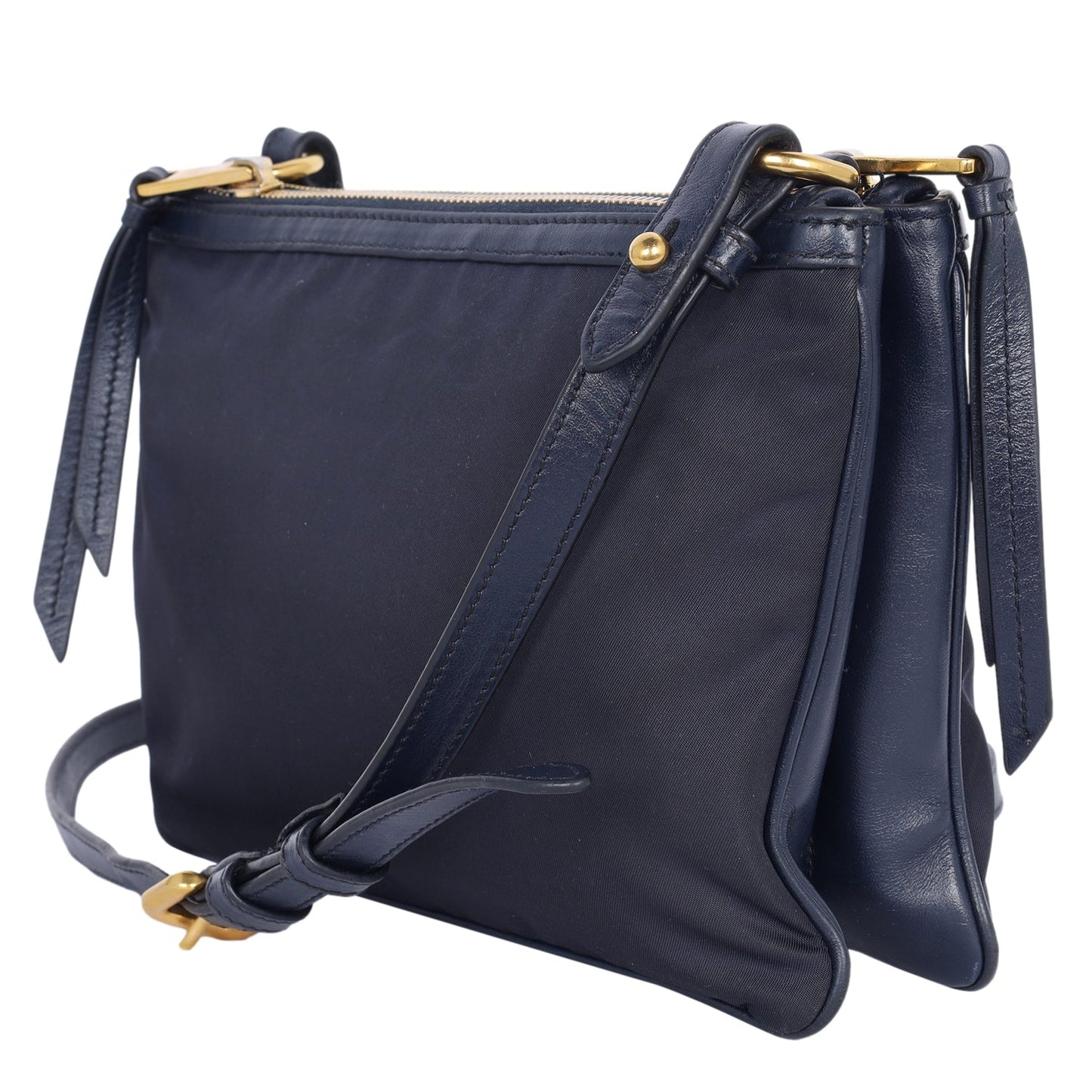 Tessuto Nylon Blue Double Zip Calf Leather Crossbody Bag ( )