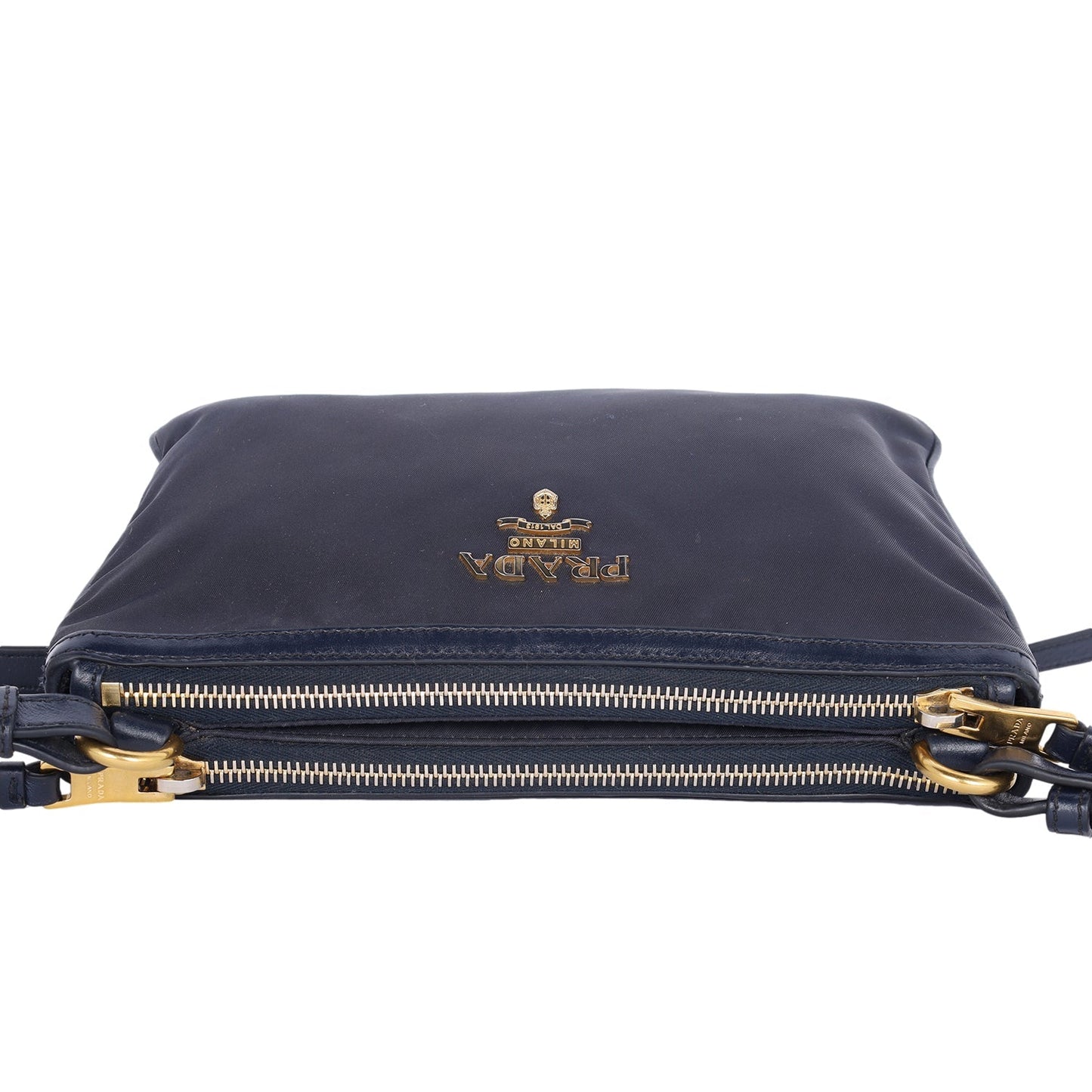 Tessuto Nylon Blue Double Zip Calf Leather Crossbody Bag ( )