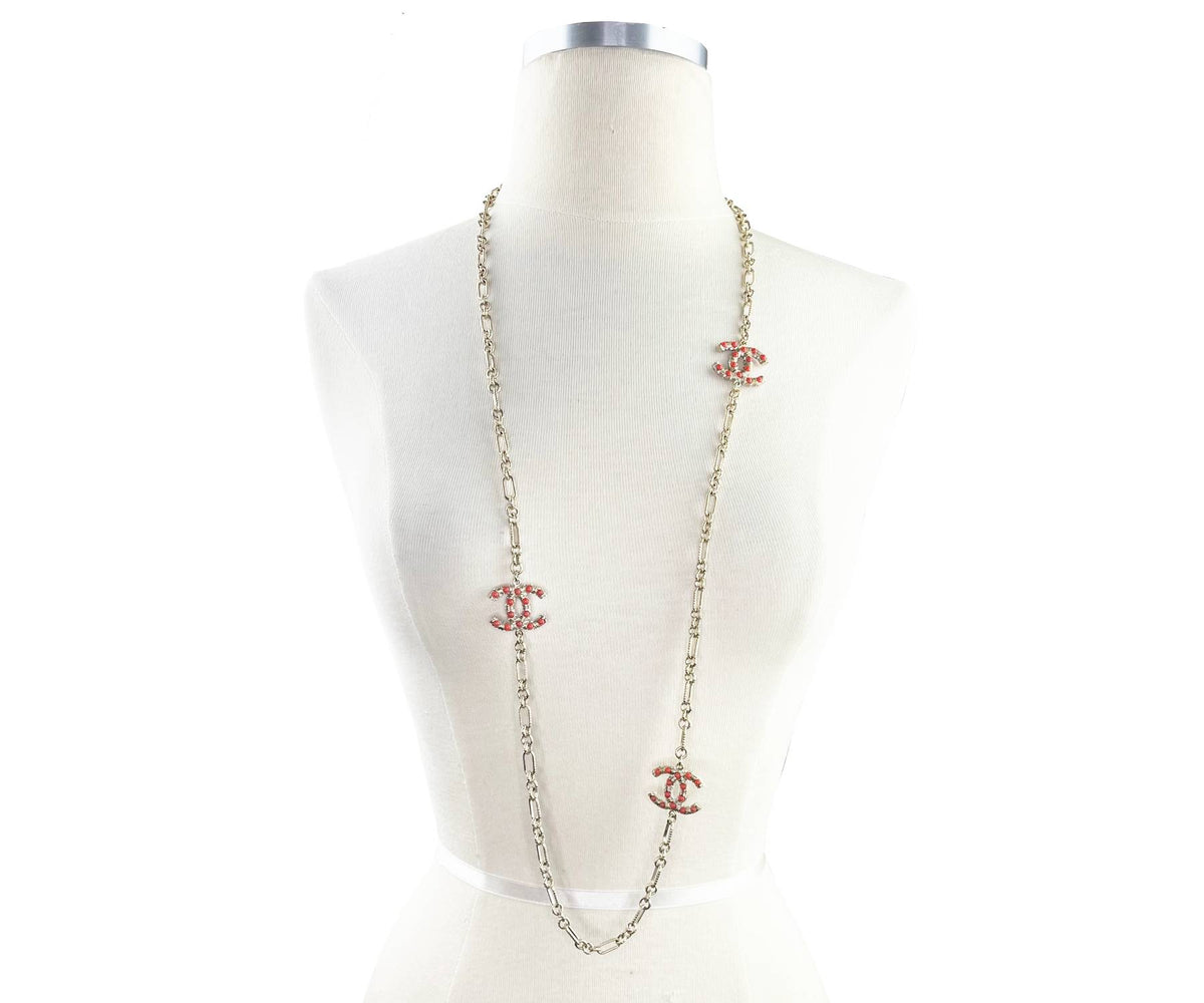 Top Quality Chanel Gold CC Red Bead Chain Necklace