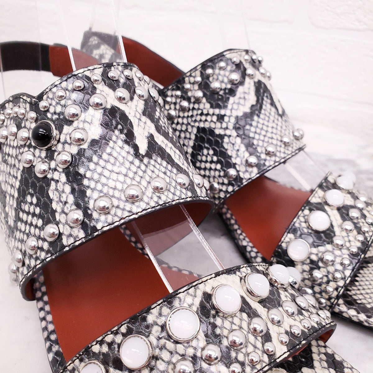 3.1 PHILLIP LIM SNAKE PRINT SANDALS WITH STUDS - SIZE 38