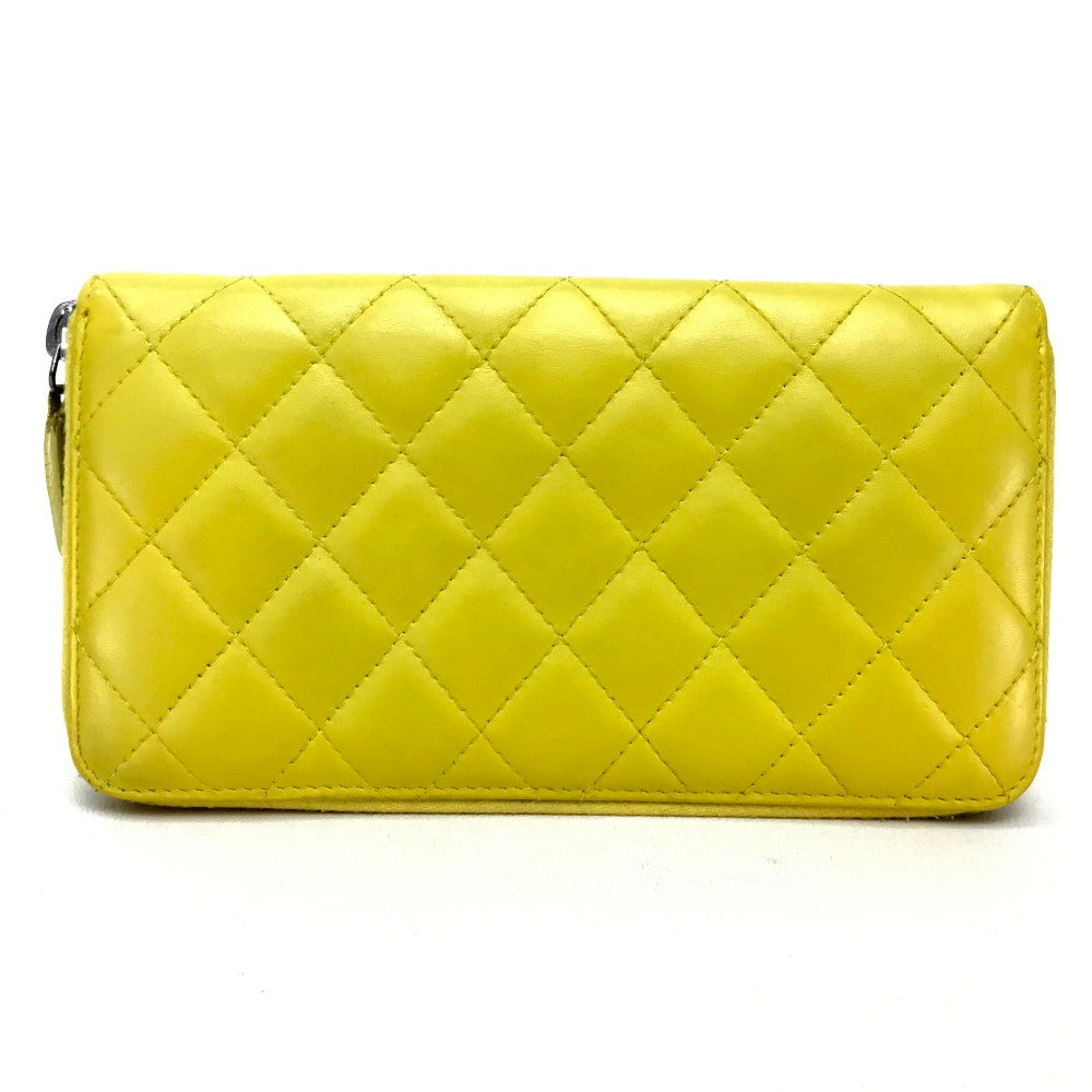 CHANEL Long Wallet Purse lambskin yellow Matrasse CC COCO Mark Women Used