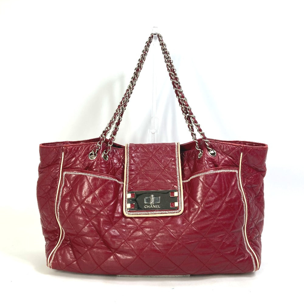 CHANEL Shoulder Bag leather Red Bag Tote Bag quilted shawl 2.55 Matelasse WChain Women Used