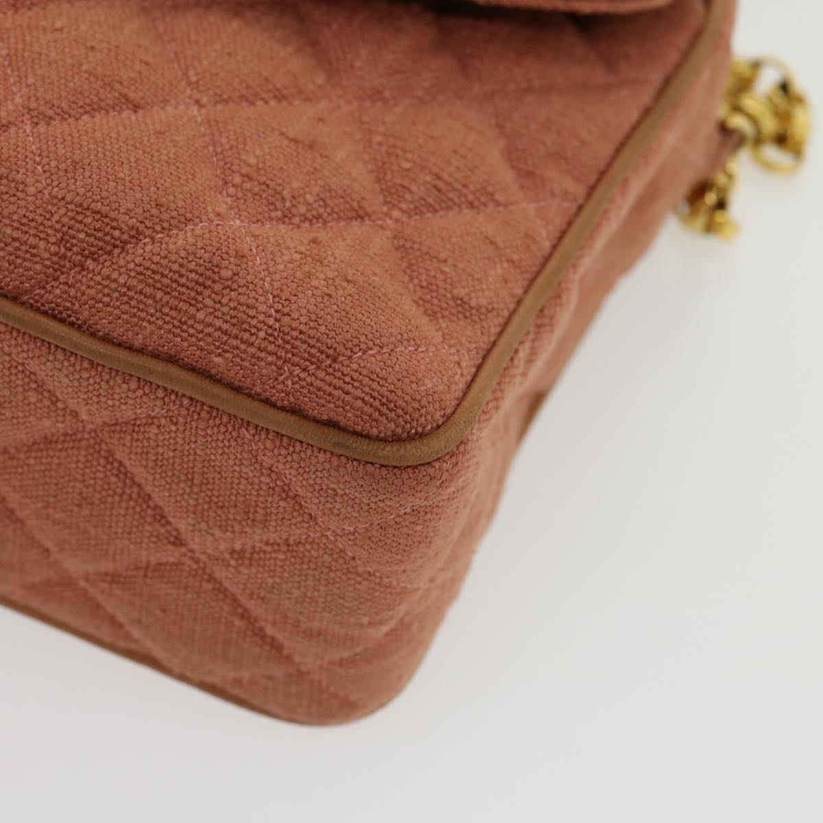 Top Quality Chanel Diana Turn Lock Chain Shoulder Bag Linen Fringe Pink CC Auth 30153A