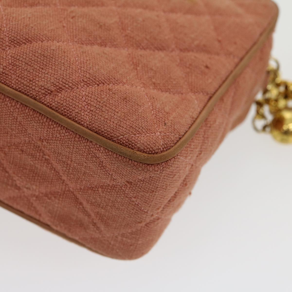Top Quality Chanel Diana Turn Lock Chain Shoulder Bag Linen Fringe Pink CC Auth 30153A