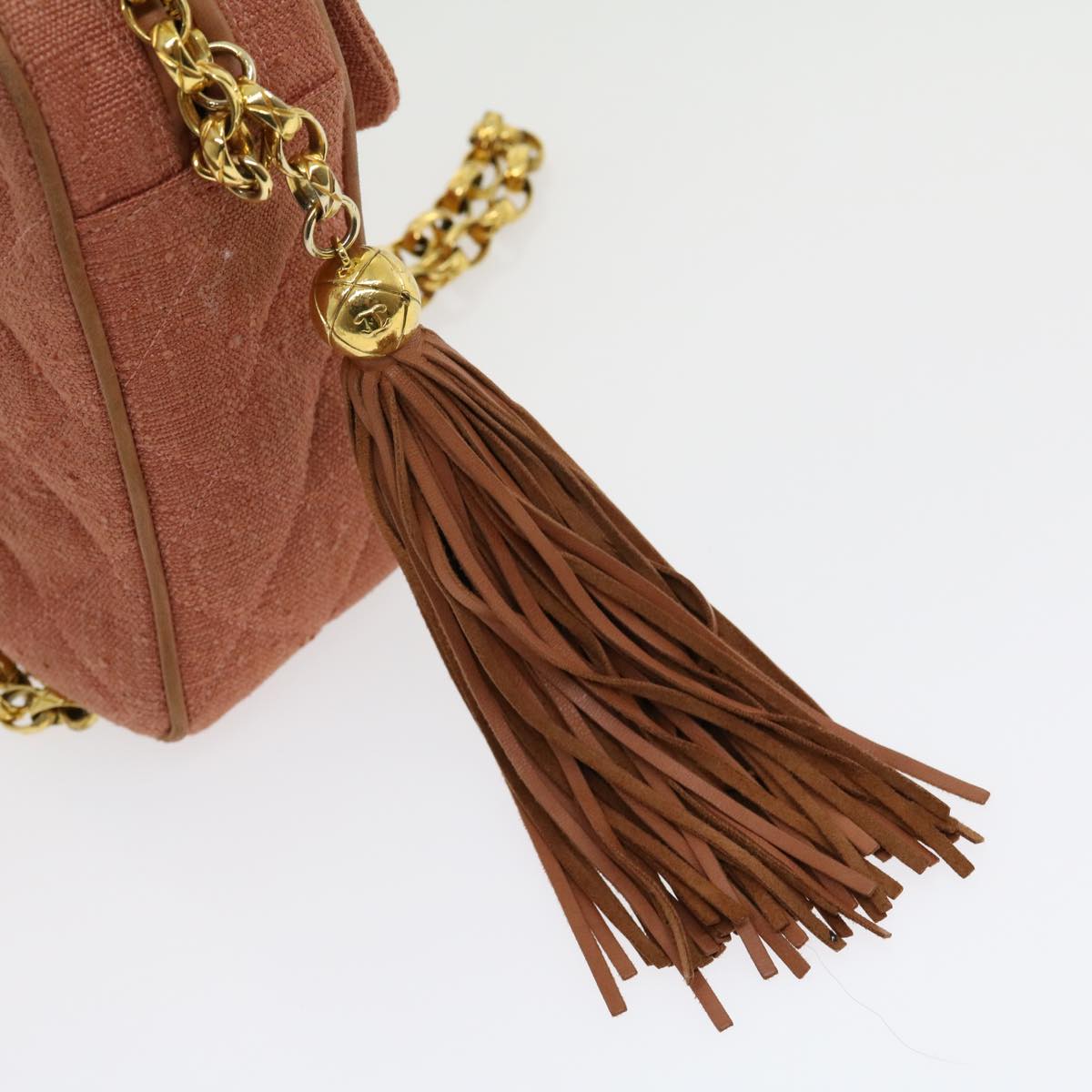 Top Quality Chanel Diana Turn Lock Chain Shoulder Bag Linen Fringe Pink CC Auth 30153A