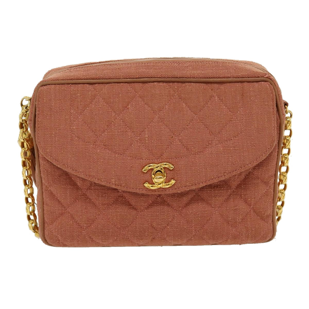 Top Quality Chanel Diana Turn Lock Chain Shoulder Bag Linen Fringe Pink CC Auth 30153A