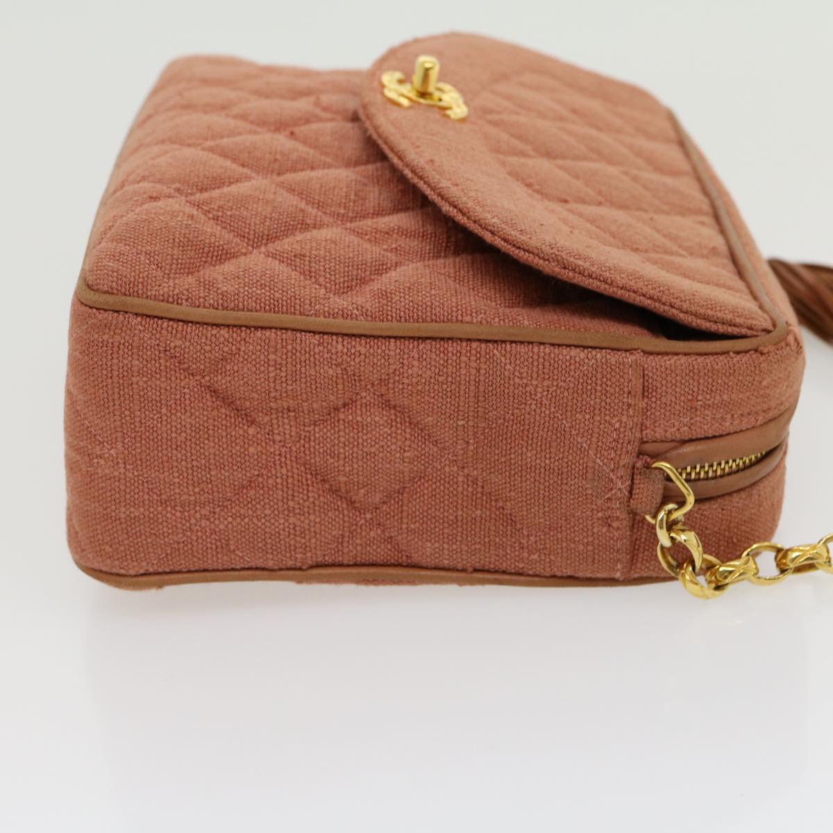 Top Quality Chanel Diana Turn Lock Chain Shoulder Bag Linen Fringe Pink CC Auth 30153A