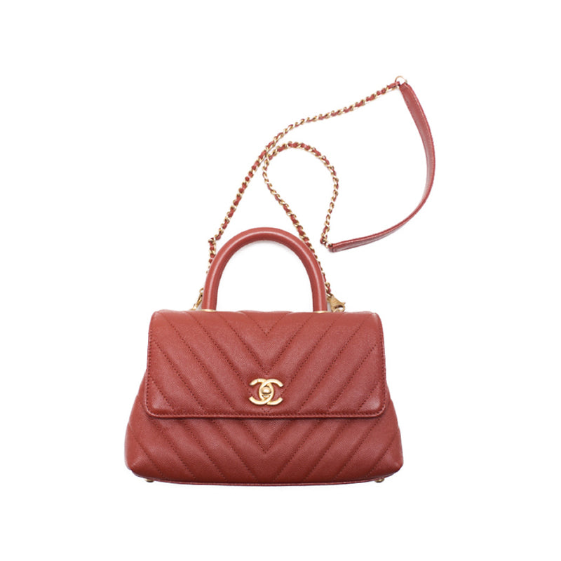 CHANEL V Stitch Coco Handle 2WAY Handbag Caviar S Red  Handbag  Shoulder Bag Ladies Handbag Hybrid 【 Delivery】 Netherlands Online