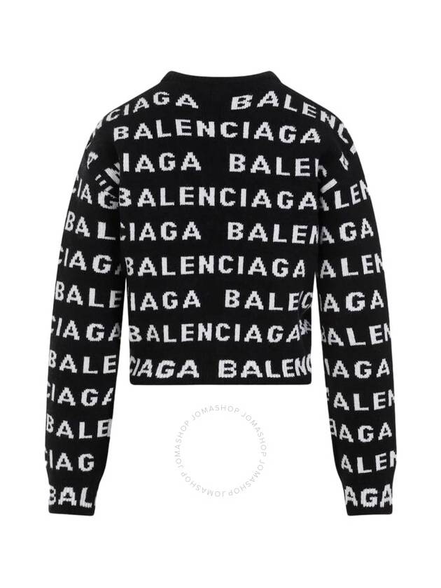 Luxury Balenciaga  Intarsia All-Over Logo Crew Neck Knit Top Black