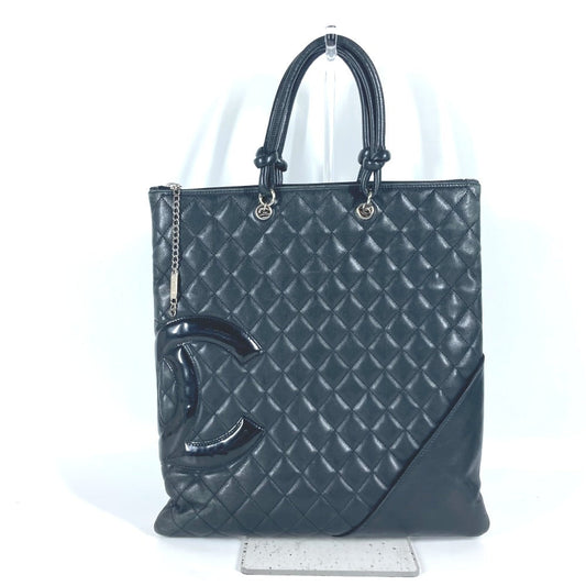 CHANEL Shoulder Bag leather black Cambon line CC COCO Mark Flat Shopper Women Used