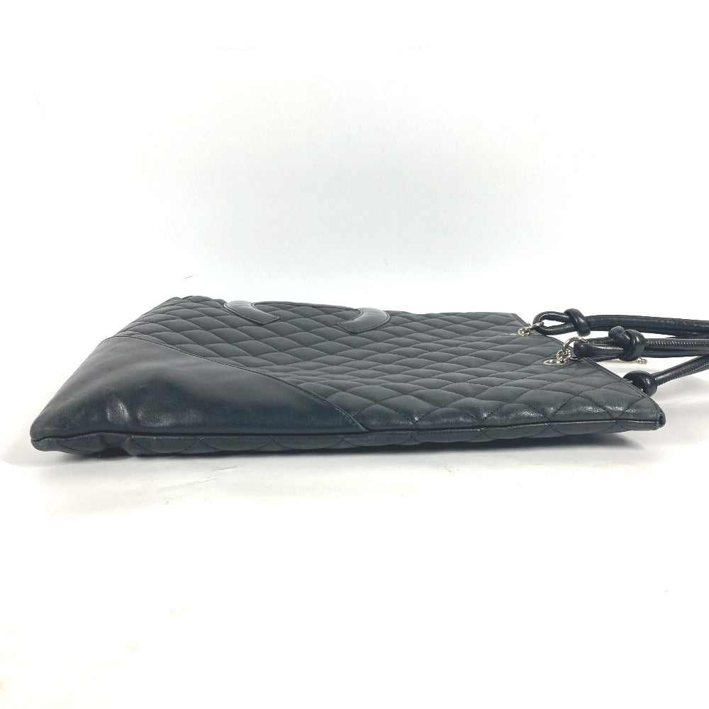 CHANEL Shoulder Bag leather black Cambon line CC COCO Mark Flat Shopper Women Used
