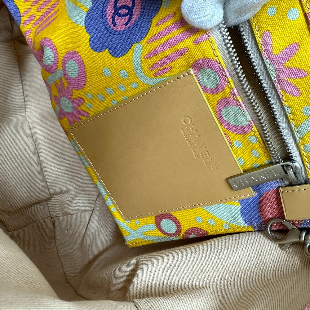 CHANEL Shoulder Bag Canvas / leather yellow High summer CC COCO Mark Flower Flower Women Used
