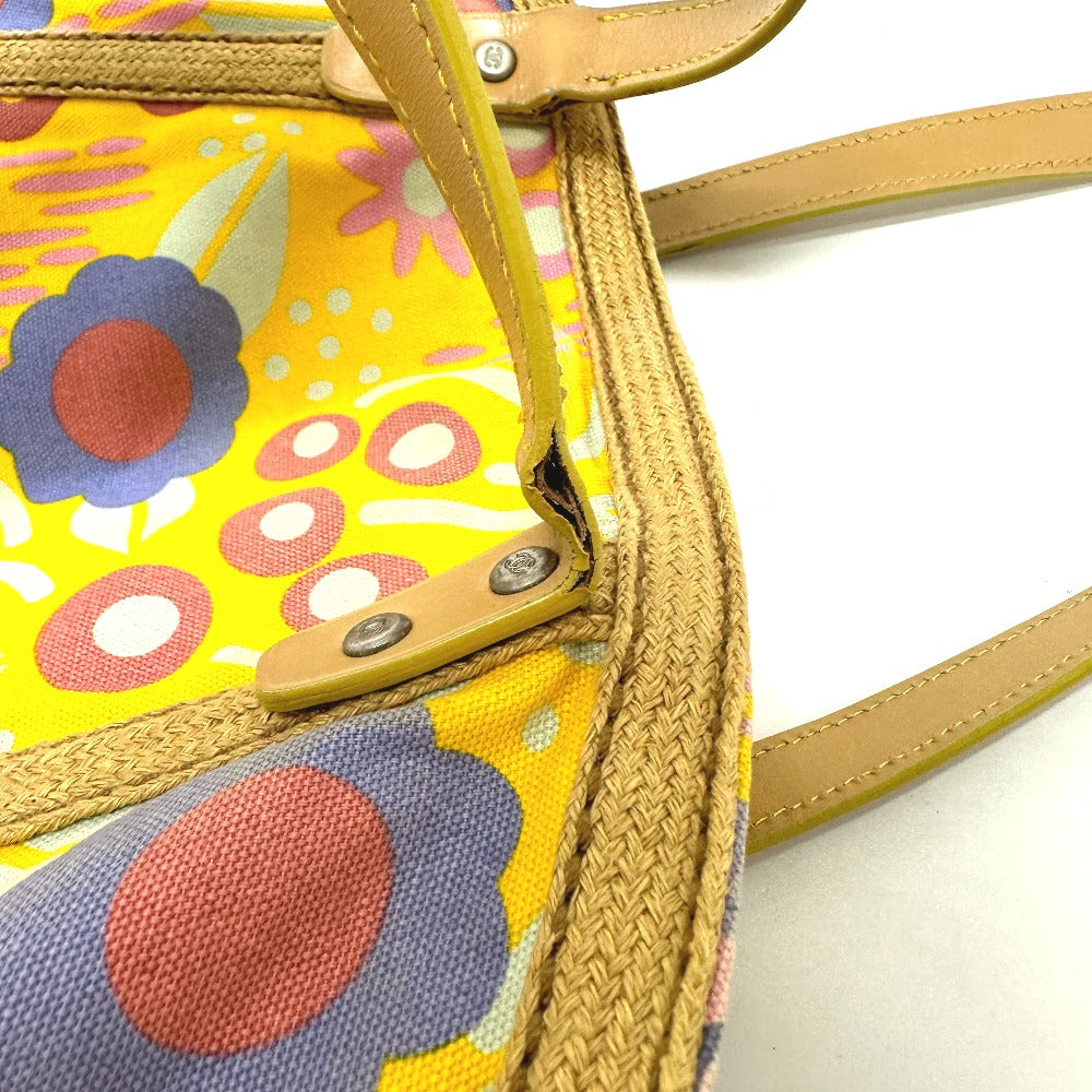 CHANEL Shoulder Bag Canvas / leather yellow High summer CC COCO Mark Flower Flower Women Used