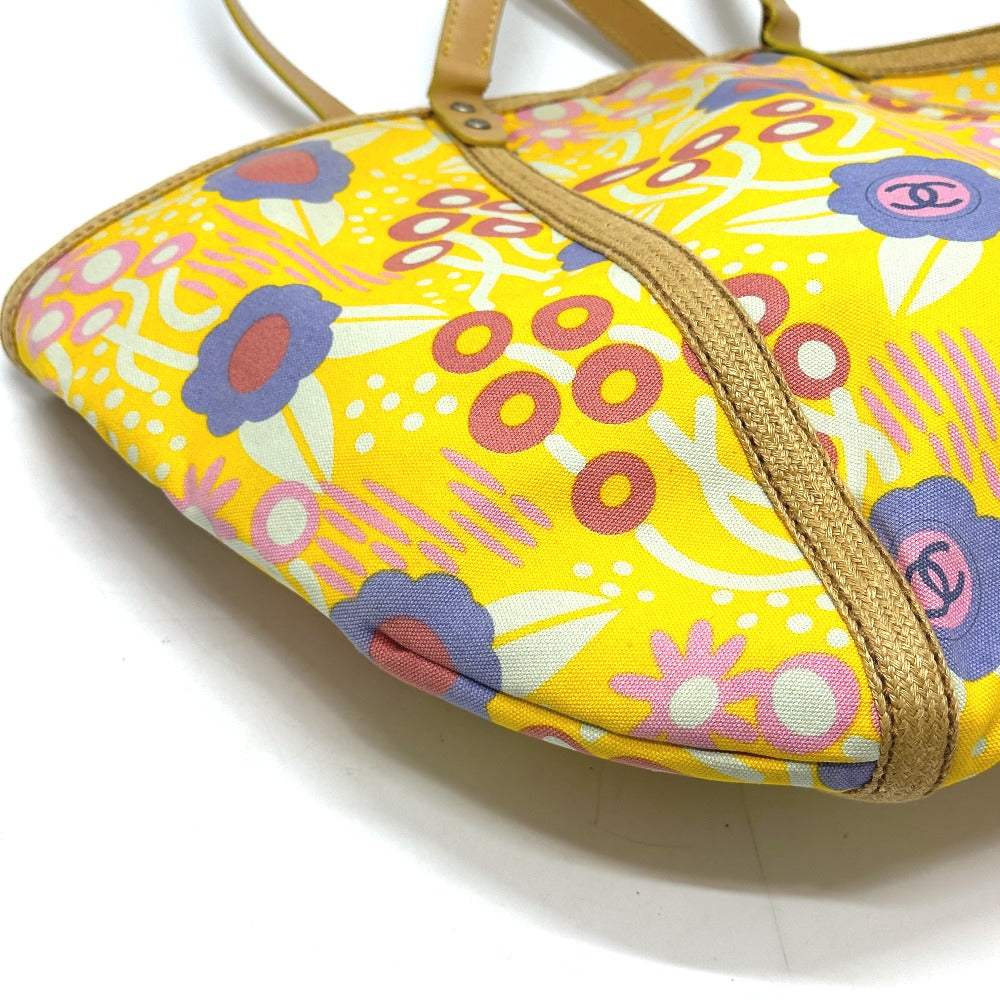 CHANEL Shoulder Bag Canvas / leather yellow High summer CC COCO Mark Flower Flower Women Used