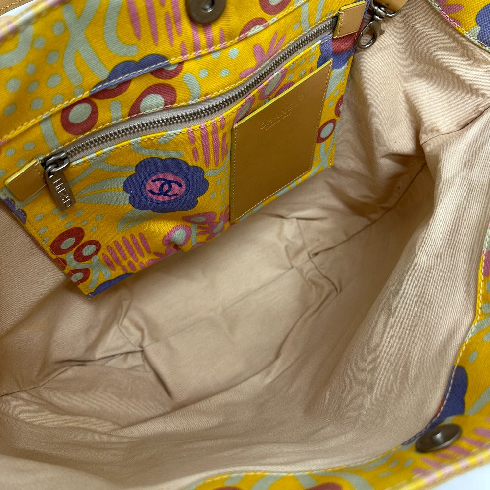 CHANEL Shoulder Bag Canvas / leather yellow High summer CC COCO Mark Flower Flower Women Used