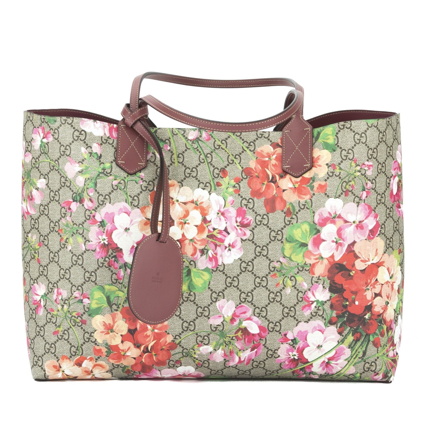 G*G Antique Rose Leather Reversible GG Blooms Medium Tote (New with Tags)