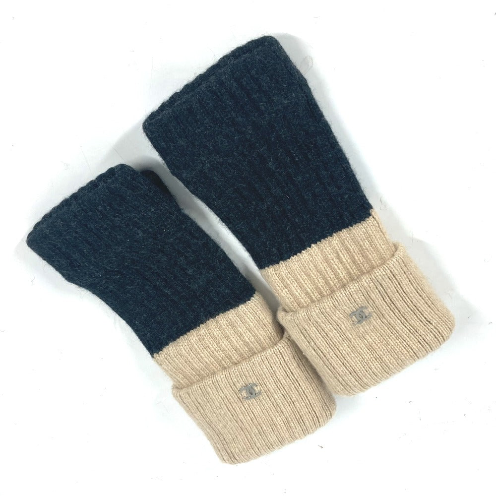 CHANEL gloves cashmere beige Two-tone fingerless gloves CC COCO Mark
