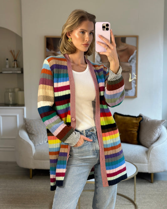 Gucci Multicoloured Cashmere Cardigan with Metallic Cuff & Collar Detail Size XL (UK 10-14)