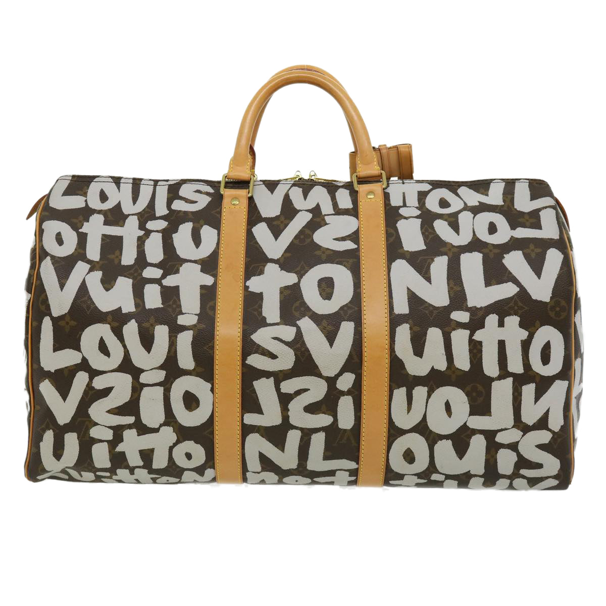 LOUIS VUITTON Monogram Graffiti Keepall 50 Boston Bag White M92197 Auth 30516A