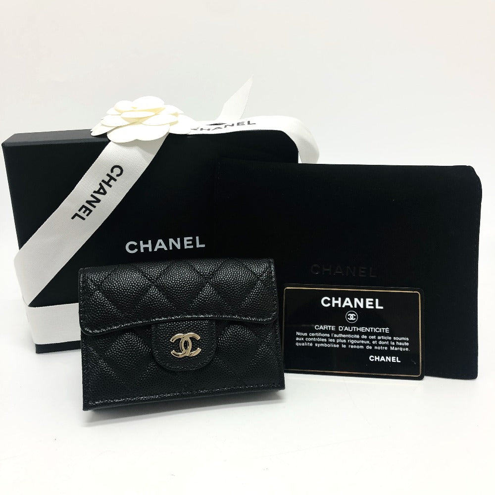 CHANEL Trifold wallet A84401 Caviar skin black COCO Mark Matrasse