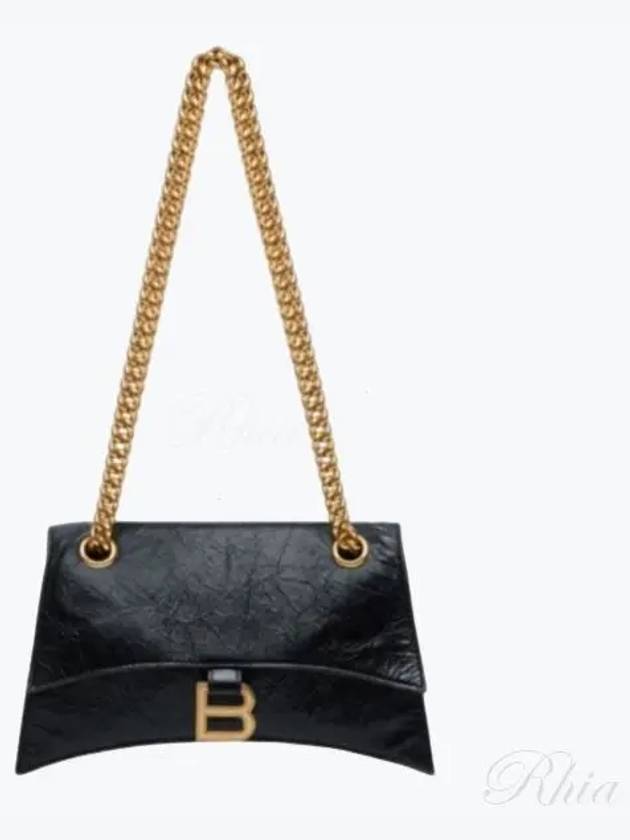 Luxury Balenciaga  Crush Logo Gold Chain Small Shoulder Bag Black