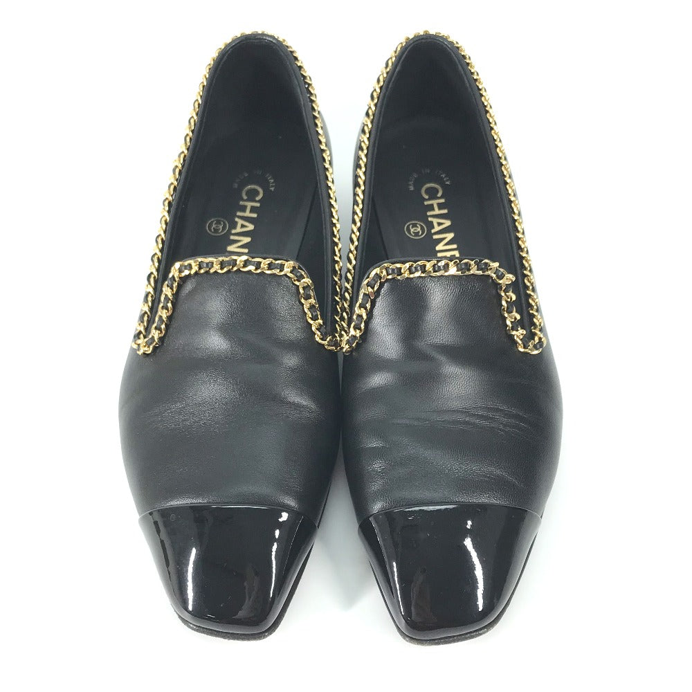 CHANEL Flat shoes leather black flat shoes flat shoes Chain pointed CC COCO Mark Women 37C Used