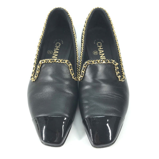 CHANEL Flat shoes leather black flat shoes flat shoes Chain pointed CC COCO Mark Women 37C Used