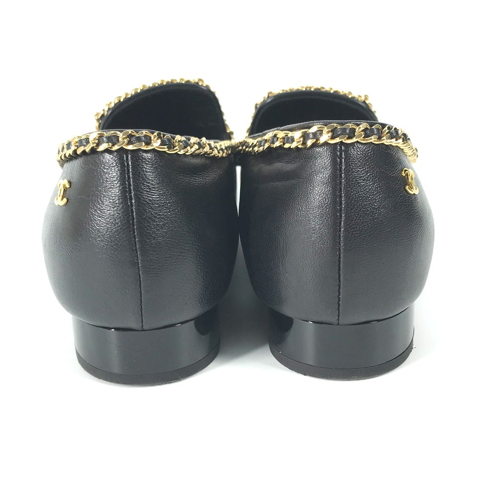 CHANEL Flat shoes leather black flat shoes flat shoes Chain pointed CC COCO Mark Women 37C Used