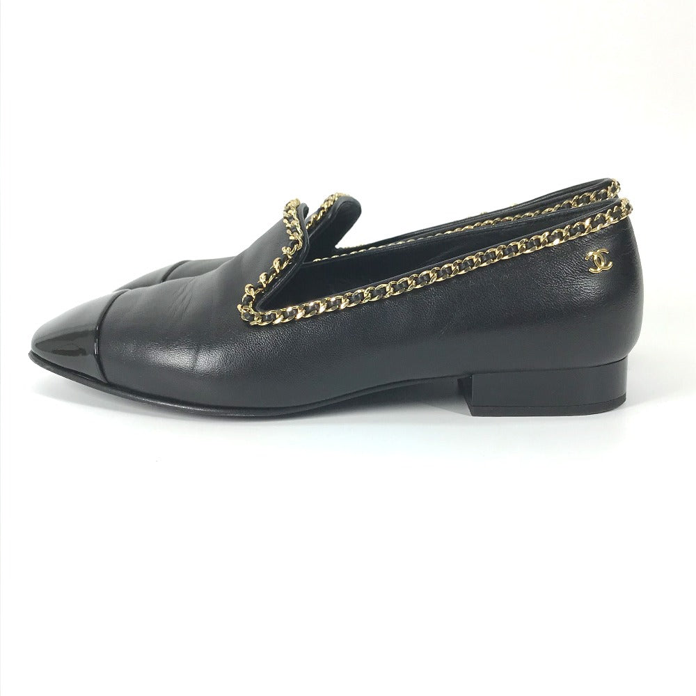 CHANEL Flat shoes leather black flat shoes flat shoes Chain pointed CC COCO Mark Women 37C Used