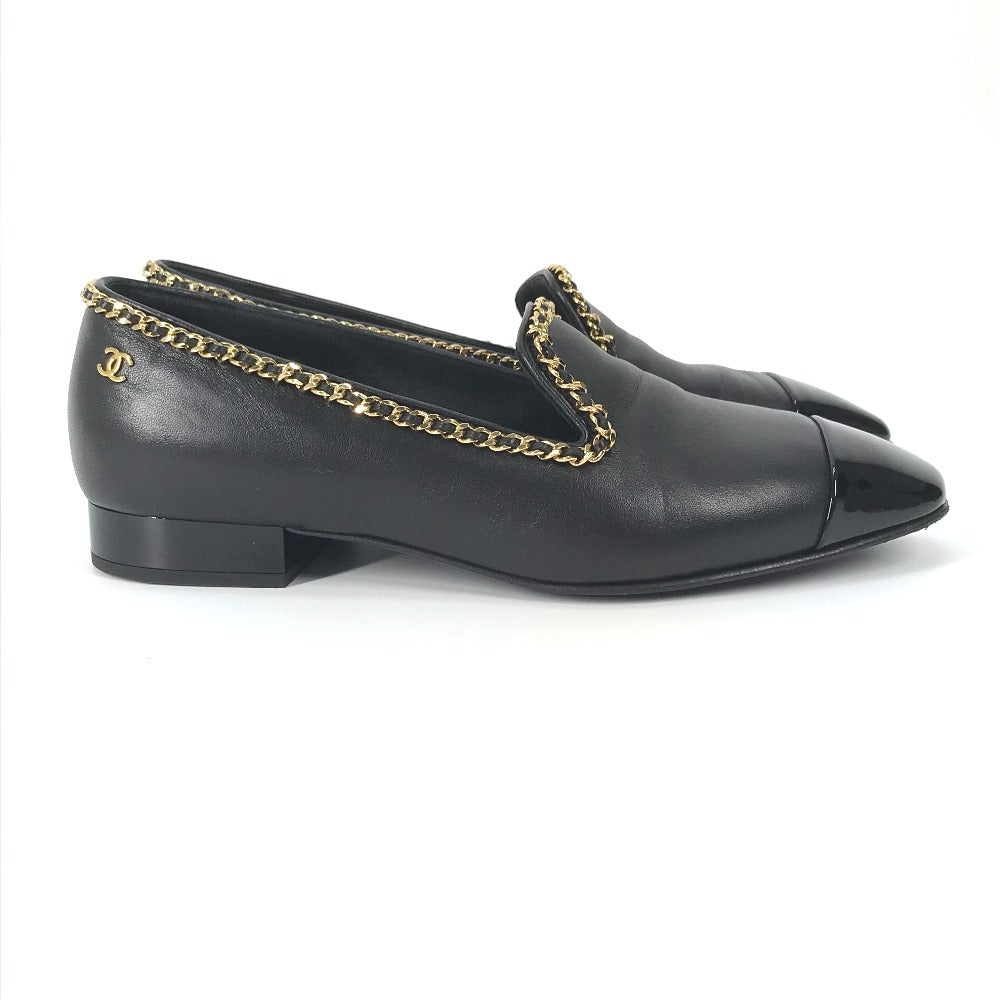 CHANEL Flat shoes leather black flat shoes flat shoes Chain pointed CC COCO Mark Women 37C Used