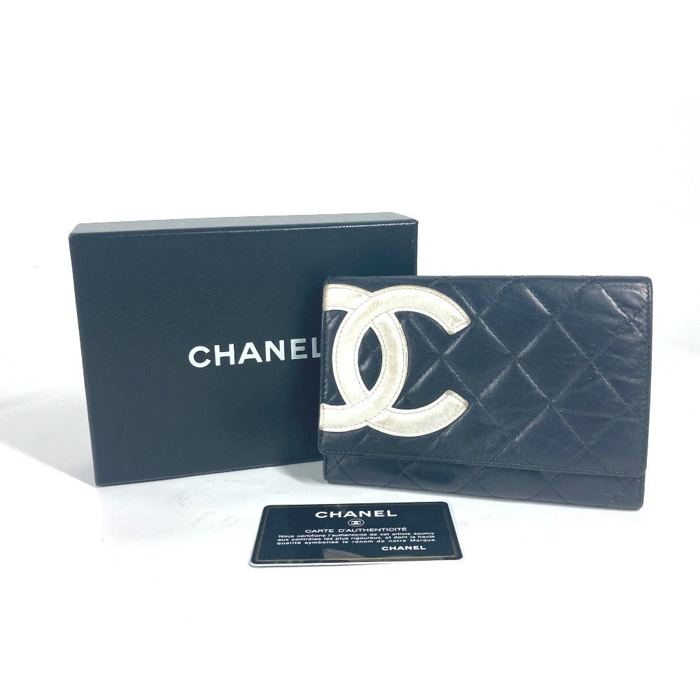 CHANEL Folded wallet leather black Cambon line CC COCO Mark Women Used