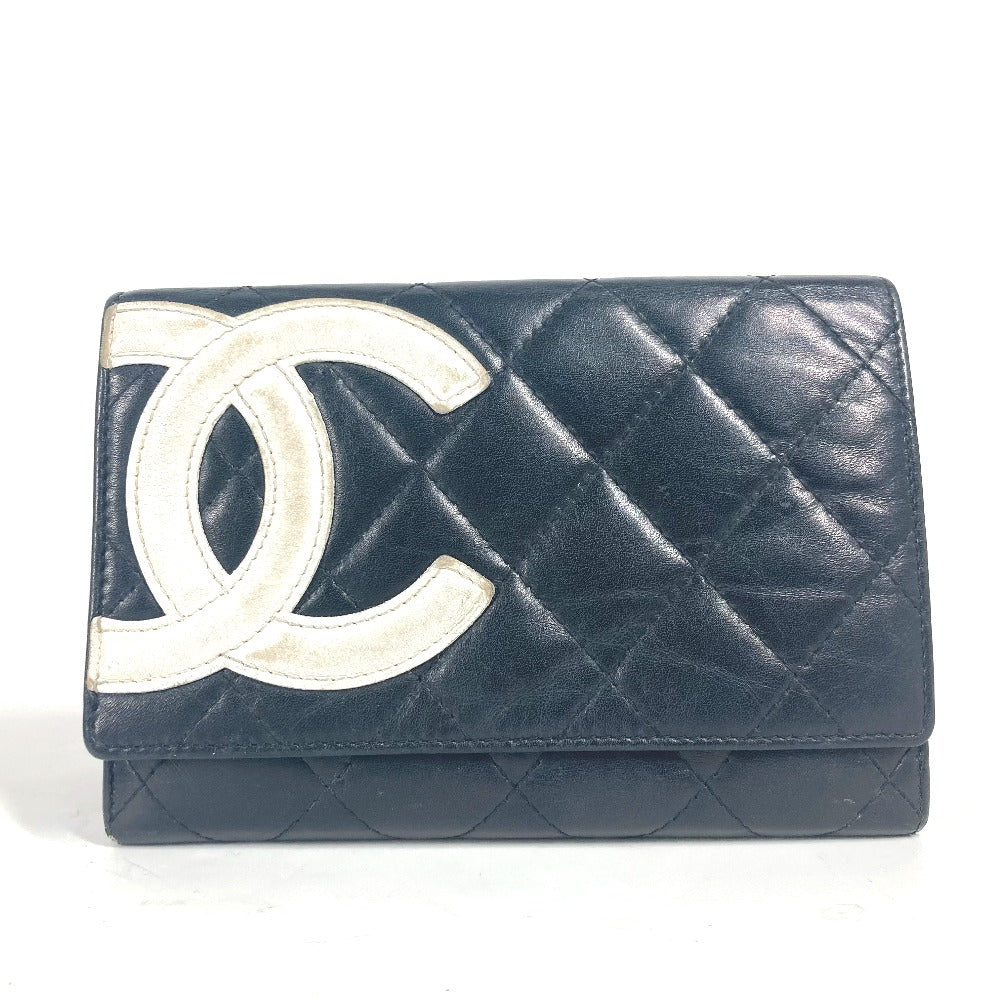 CHANEL Folded wallet leather black Cambon line CC COCO Mark Women Used