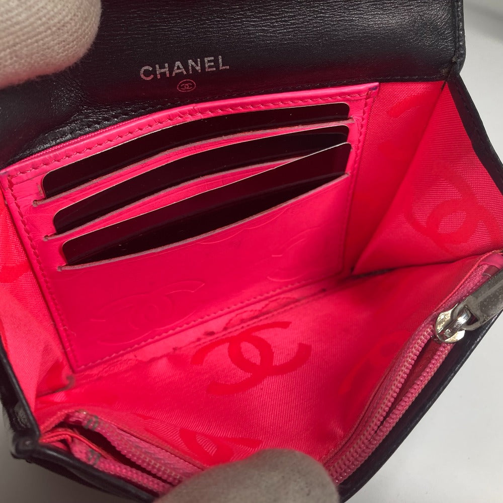 CHANEL Folded wallet leather black Cambon line CC COCO Mark Women Used