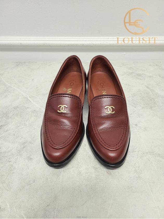 luxury goods Lewis IT 37 Brown gold CC logo moccasin loafers Chanel