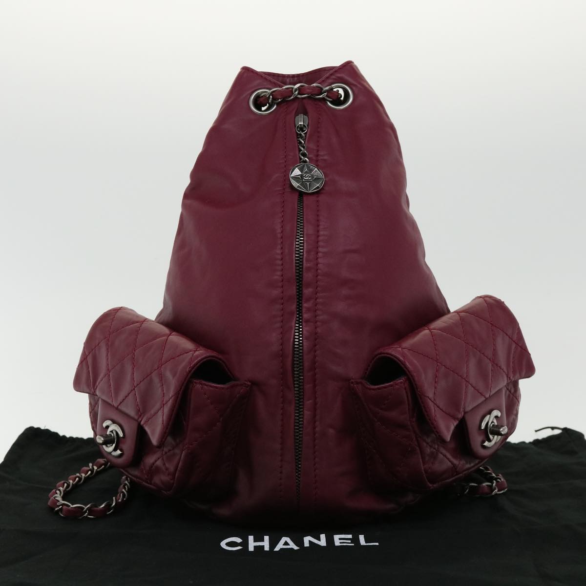 Top Quality Chanel Matelasse Chain Backpack Lamb Skin Bordeaux CC Auth 30736A