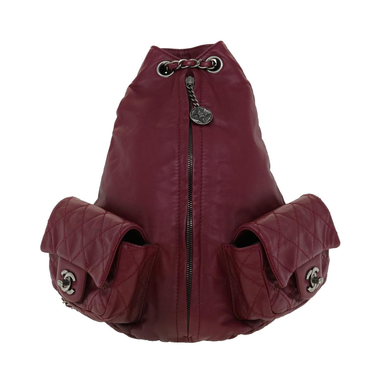 Top Quality Chanel Matelasse Chain Backpack Lamb Skin Bordeaux CC Auth 30736A