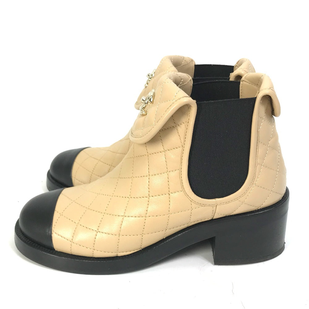 CHANEL boots G45144 lambskin beige 23B Bicolor Shoes Turnlock Matelasse Quilted Side Gore 38