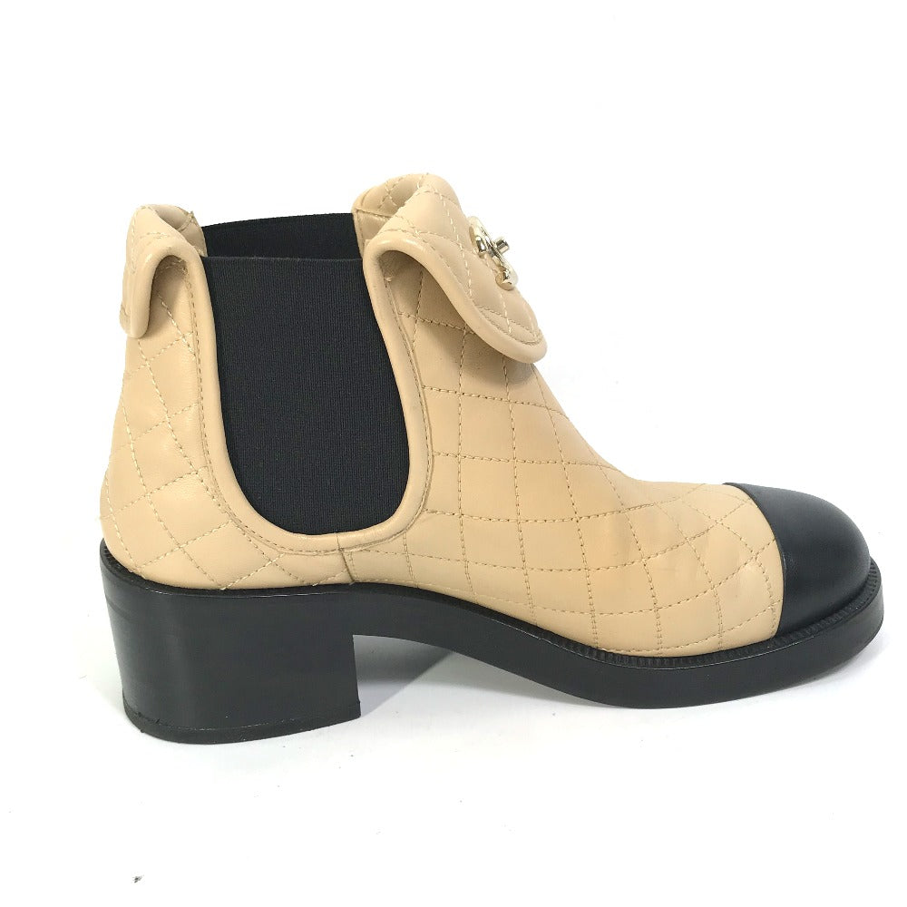 CHANEL boots G45144 lambskin beige 23B Bicolor Shoes Turnlock Matelasse Quilted Side Gore 38