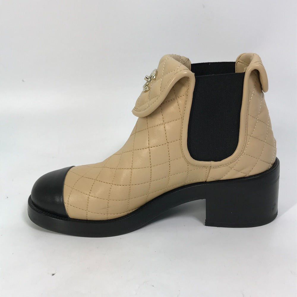 CHANEL boots G45144 lambskin beige 23B Bicolor Shoes Turnlock Matelasse Quilted Side Gore 38