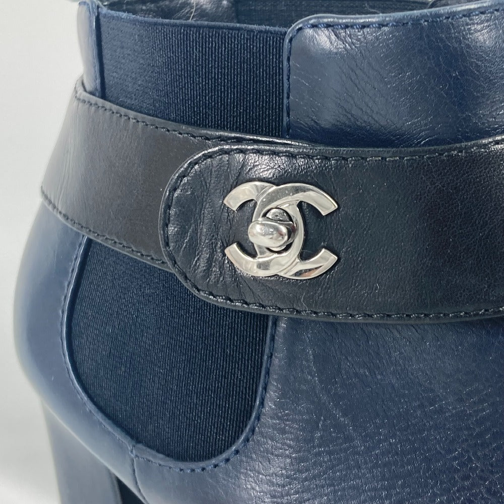 CHANEL boots G29293 leather Navy short boots shoes shoes heels CC COCO Mark Turnlock Women 37.5 Used