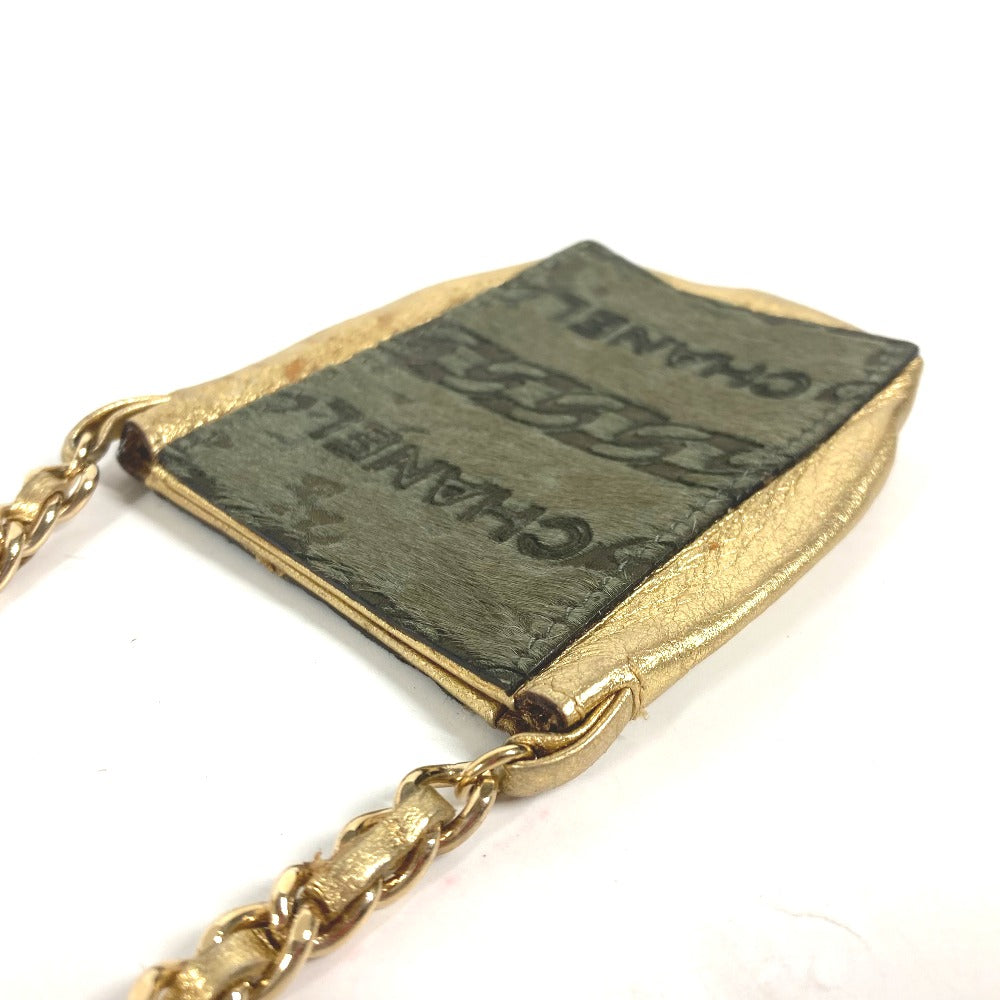 CHANEL Shoulder Bag Leather / Harako khaki bag pochette logo Chain Women Used